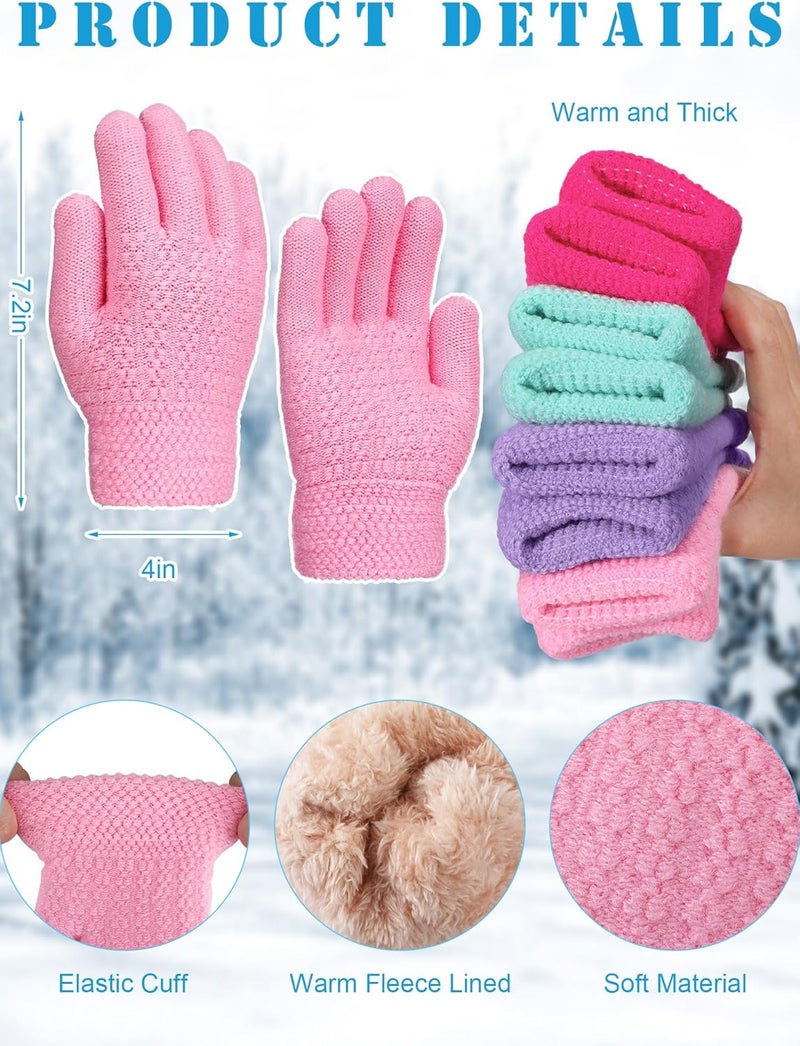 Chuarry 4 Pairs Kids Fleece Lined Gloves Winter Warm Knit Gloves for Girls Boys Cold Weather Supplies, 6-10 Years - Image 4